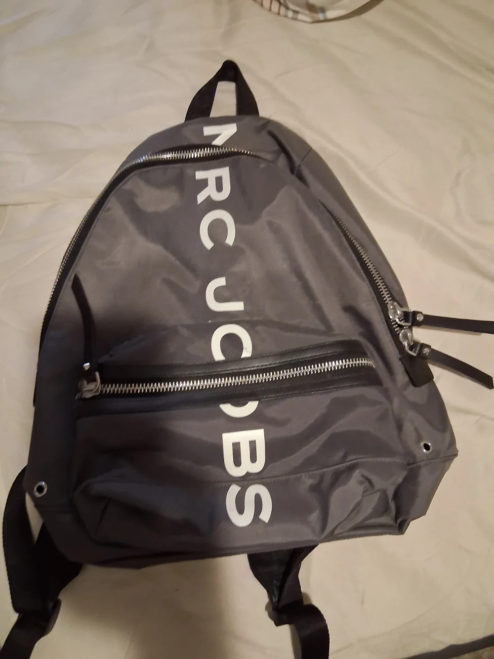 Marc Jacobs Gray Nylon Logo Backpack with White Lettering